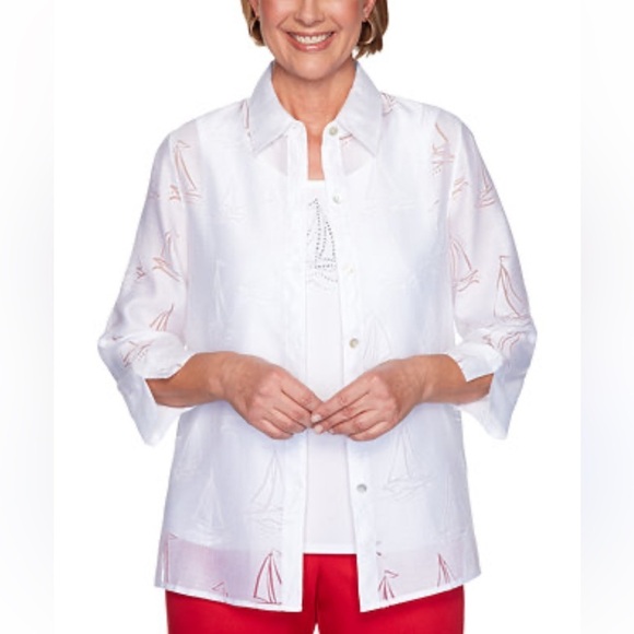 Alfred Dunner Two-in-One Nautical Layered Top – White – PXL - Picture 7 of 7